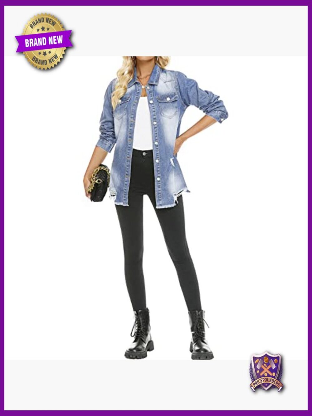 Distressed Button Down Casual Jean Jacket - Picture 6 of 7